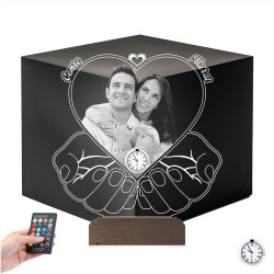 Kirppi 3d Lamba Metal Saatli Sevgiliye Hediye Kalp El Tsarım Kişiye Özel Fotoğraflı Masa Gece Lambası Saat
