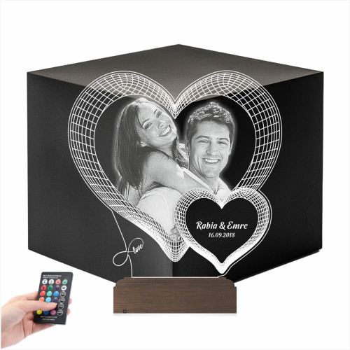 Kirppi 3d Lamba Kişiye Özel Fotoğraflı Kalp Sevgiliye Hediye Masa Gece Lambası